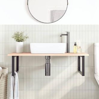 Berkfield Home Elegant Basin Shelf Wall Mounted Steel & Solid Wood Oak in Light Oak