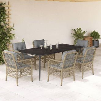 vidaXL Set Comedor De Jard&iacute;n 7 Pzas Con Cojines Rat&aacute;n Sint&eacute;tico Beige Vidaxl