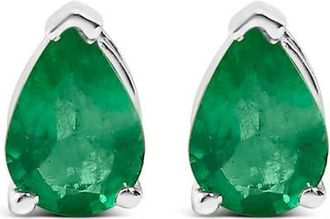 House of Brilliance 14K Gold 6x4MM Pear Shaped Gemstone Solitaire Stud Earrings in Green Emerald | White at Nordstrom