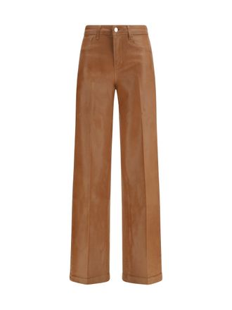 L'agence Womens Wide Leg Jeans Clayton Light Cognac Coated Cotton Trousers