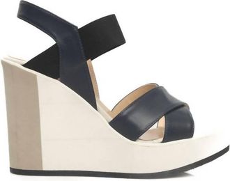 Cerruti Womens Calfskin Wedge Sandal In Blue