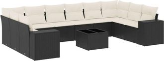 vidaXL Set De Sof&aacute;s De Jard&iacute;n 11 Pzas Y Cojines Rat&aacute;n Sint&eacute;tico Negro Vidaxl