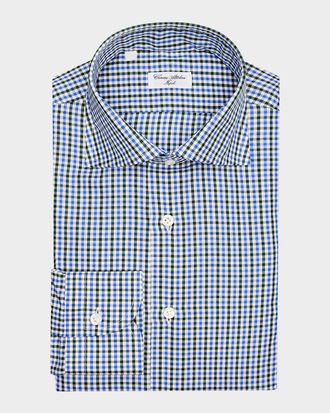 Cesare Attolini Mens Cotton Micro-Gingham Spread-Collar Sport Shirt