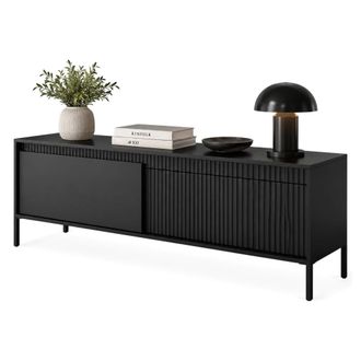Dmora Mueble Para Tv Kameza, Un Estante, 2 Puertas, Puertas Con Efecto Estriado, 154x40x53h Cm Negro