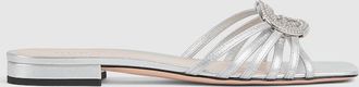 Gucci Womens Slide With Crystal Interlocking G, Silver, Leather