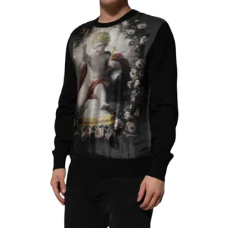 Dolce & Gabbana Cashmere Cherub Print Baroque Sweater - Black