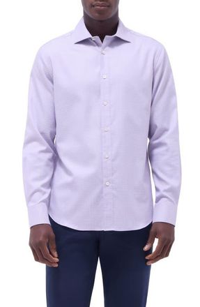 Bugatchi Axel Shaped Fit Micro Check Button-Up Shirt in Lilac at Nordstrom, Size Xxx-Large