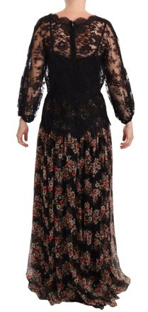 Dolce & Gabbana Womens Black Lace Floral Polka Maxi Capri Dress Silk
