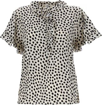 Chlo&eacute; Beige Printed Shirt Collar Top