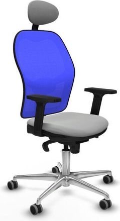 Piqueras y Crespo Piqueras Y Crespo - Jorquera Sincro Malla Azul Similpiel Gris Claro Brazos 2d Base Aluminio Cabecero Fijo Ruedas 65mm Engomada