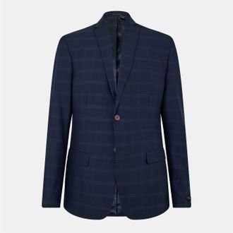 Ted Baker Mens Rust Plaid Flap Pocket Suit Jacket in Navy - Size 44 (Chest)