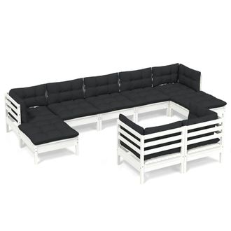 vidaXL Muebles De Jard&iacute;n 9 Pzas Y Cojines Blanco Madera Maciza De Pino Vidaxl