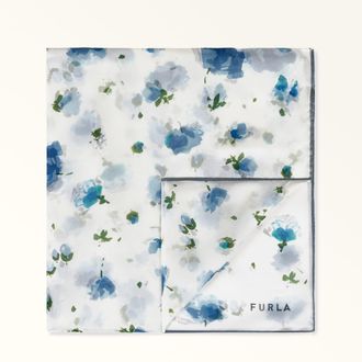 Furla Primavera Stole 70x200 Denim Blue Fiori Leggeri Print Chiffon Silk Woman