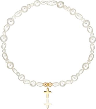 Lily & Roo Solid Gold Childrens Pearl Tiny Cross Bracelet