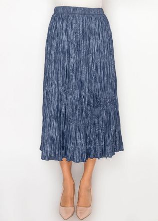 YAL New York Navy Crinkle Midi Skirt, Elasticated Waist