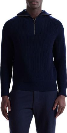 Bugatchi Merino Wool & Cotton Quarter Zip Pullover in Navy at Nordstrom, Size Xx-Large