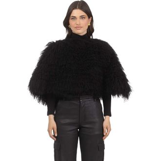 Gorski Select Genuine Shearling Shawl in Black at Nordstrom