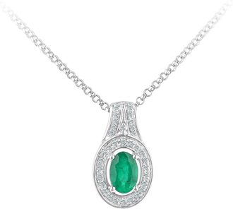 Jewelco London 18ct White Gold Diamond Oval 0.35ct Emerald Cluster Necklace 16 - DP1AXL609W18EM