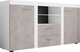 Mirjan24 C&oacute;moda Univio, Blanco + Hormig&oacute;n, Con Cajones Y Puertas, N&uacute;mero De Cajones: 2, 82x157x40cm, Led