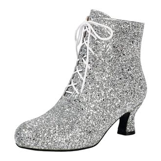 Generic Womens Party Ankle Boots Round Toe Med Chunky Heel Zipper Closure With Bling Finish For Banquet And Dating Events