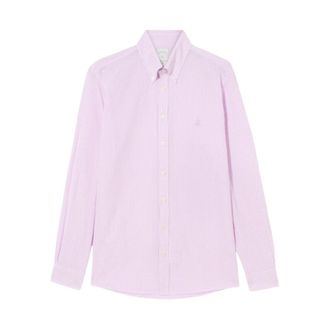 Brooks Brothers Slim Fit Gestreepte Seersucker Button Down Overhemd - Heren - Casual Overhemden - Paars - XL - Katoen - Overhemden