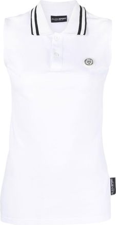 Plein Sport logo-print sleeveless polo-shirt - women - Cotton - S - White