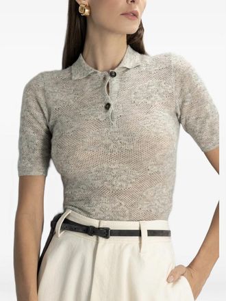 Brunello Cucinelli Floral-intarsia Polo-collar Knitted Top