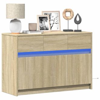 Berkfield Home TV Cabinet with LED Sonoma Oak 91x34x61 cm Engineered Wood in Brown | Size: 91 x 34 x 61 cm