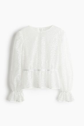 H&M Paillettenbluse mit Peplum - White