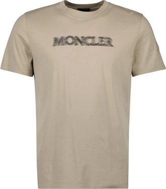 Moncler T-Shirts, male, Beige, Size: M Logo Print Cotton T-shirt