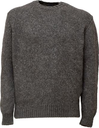 Fedeli Long-Sleeve Grey Crew Neck Sweater with Ribbed Detailing