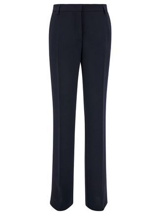 パンツ PLAIN Straight Blue Pants with Belt Loops in Fabric Woman Plaîn Straight Blue Pants With Belt Loops In Fabric Woman