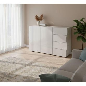 Dmora Credenza - 2 Ripiani 4 Cassetti, Bianco Lucido, -, 124x40x81h cm Ypacarai