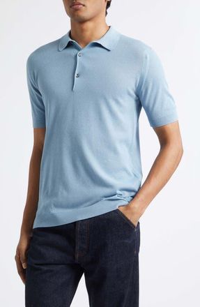 John Smedley Roth Solid Sweater Polo in Cove Blue at Nordstrom, Size Xx-Large