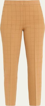 High Sport Metallic Windowpane Matte Jacquard Slim-Leg Crop Pants