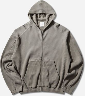 Roa Men s Bee Sun Faded Organic Waffle Zip Up Hoodie Grey