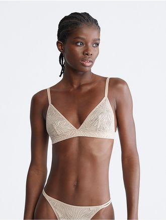 Calvin Klein Womens Sheer Marquisette Lace Unlined Triangle Bralette - Neutral - XS