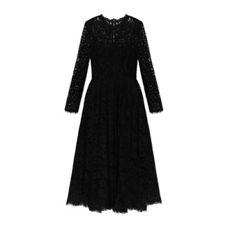 Dolce & Gabbana Kant Midi Jurk met Lange Mouwen - Dames - Casual kleedjes - Zwart - L - Leer - Kleedjes
