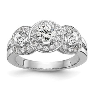 Diamond2Deal 14k White Gold Lab Grown Diamond 3-Stone Band Ring 1.3Ct Clarity- VS Color- G-H