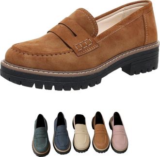 Generic Womens Loafers Thick Sole Suede Loafers Light Weight Slip On Loafers Platform Business Office Work School Shoes Brown