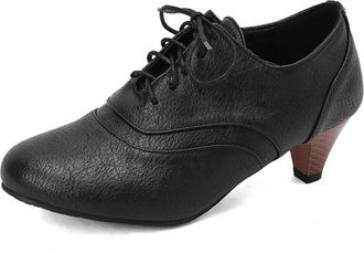 Generic Womens Mid Block Heel Casual Shoes Round Toe PU Leather Office Dress Shoes Lace Up Vintage Brogues,Black,10.5 UK