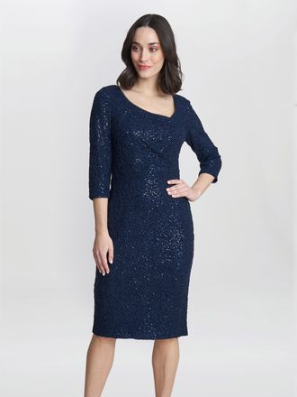 Gina Bacconi Womens Cassandra Sequin Lace Dress - Navy - Size 20 UK