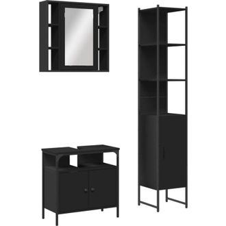 vidaXL Vidaxl - Set De Muebles De Ba&ntilde;o 3 Piezas Madera Contrachapada Negro