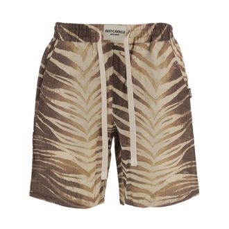 Just Cavalli Casual Shorts, male, Multicolor, Size: XL Printed Cotton and Linen Shorts