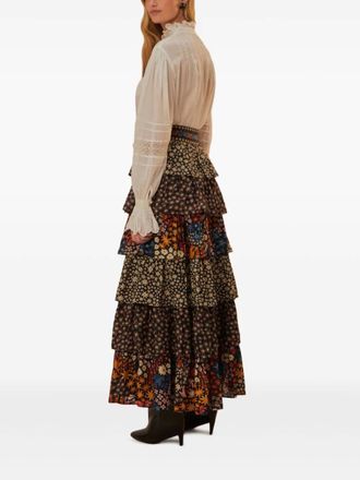 Farm Rio Gelaagde midi-rok met patchwork - Zwart