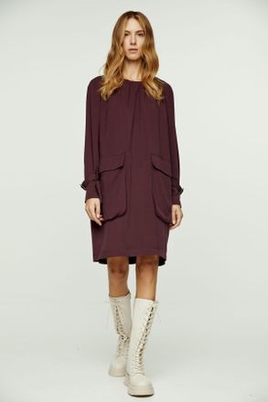 Móveis Conquista Bordeauxrode Tencel jurk met zakdetail