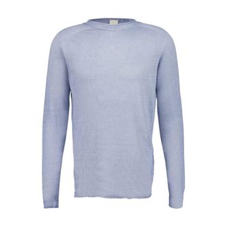 120% Lino Round-neck Knitwear, male, Blue, 3XL, Soft Fade Linen Long Sleeve Jumper