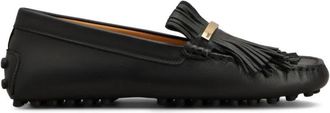 Tod's Zwarte Instappers met Franjedetail - Dames - Loafers - Zwart - 38 1/2 EU - Leer - Schoenen