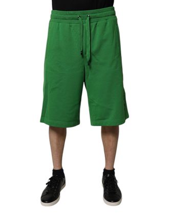 Dolce & Gabbana Green Cotton Men Sweatshorts Bermuda Shorts Polyester
