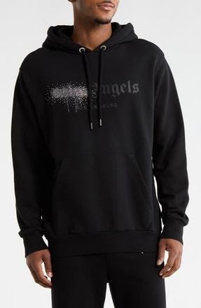 Palm Angels Crystal Embellished Cotton Graphic Hoodie in Black at Nordstrom Rack, Size Xx-Large